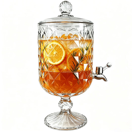 0.8 Gallon/ 3 Liter Glass Beverage Dispenser with Stainless Steel Spigot On Glass Pedestal, 101oz Decorative Mason Drink Dispenser for BBQ, Picnic, Pool Party, And Social Events