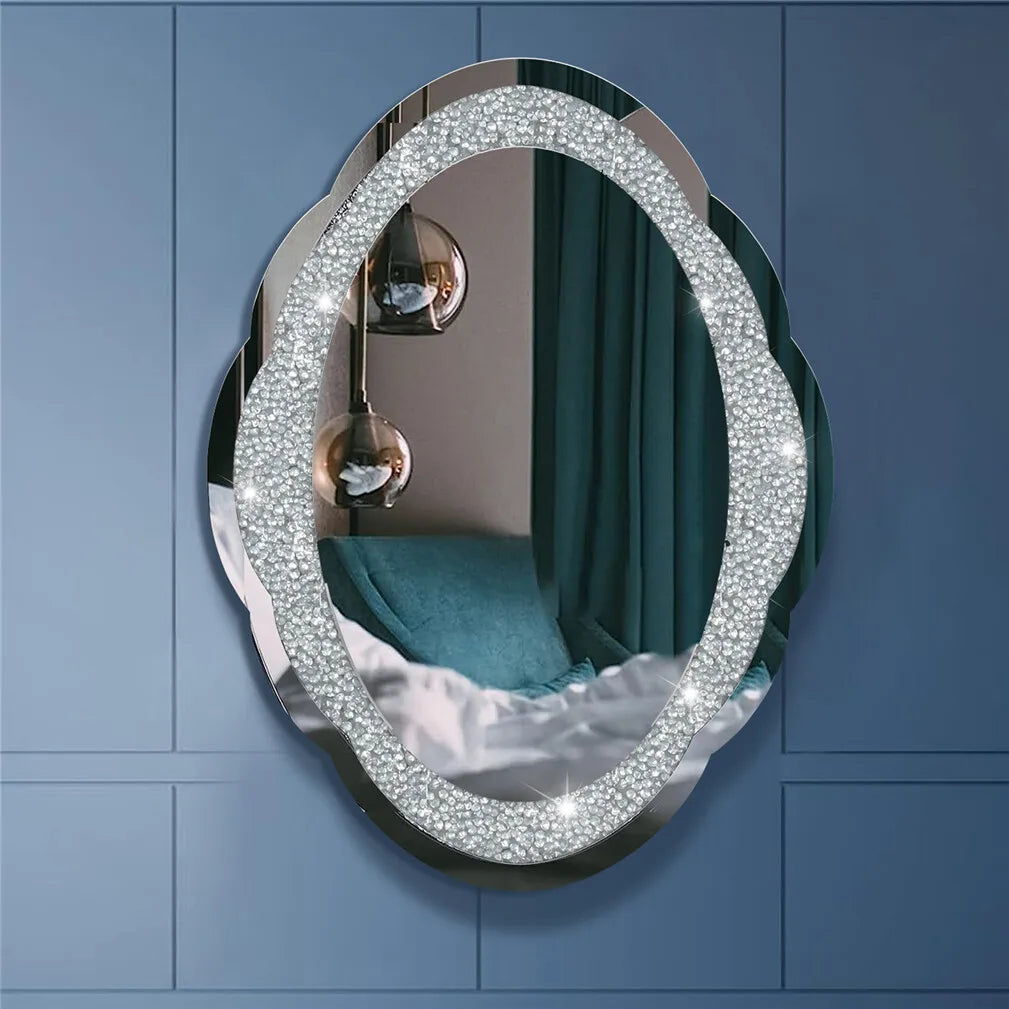 Decor Wall Mirror Arch Crystal Crushed Diamonds Vanity Accent Mirror 600x800mm for Entryway Hallway, Bedroom,Hotel Wall Decor