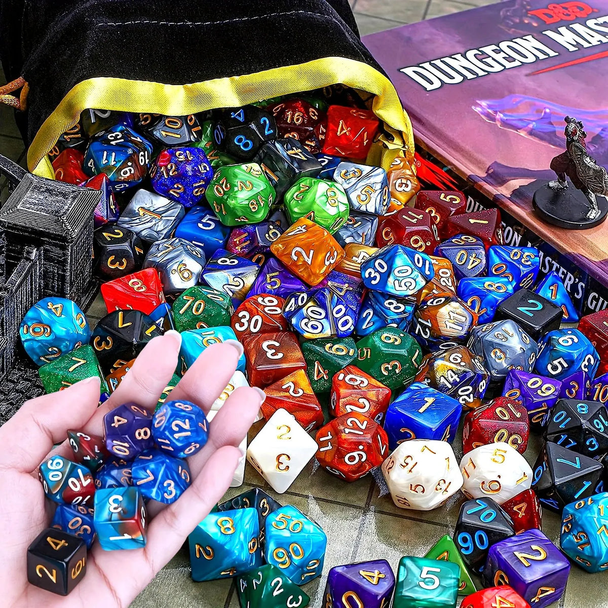 49Pcs Polyhedral Dice Set with 7 Black Storage Pouches - Random color 7 Complete Sets D4/D6/D8/D10/D%/D12/D20 for DND, RPG, MTG & Tabletop Games, Perfect Halloween & Christmas Holiday Gifts ZSY