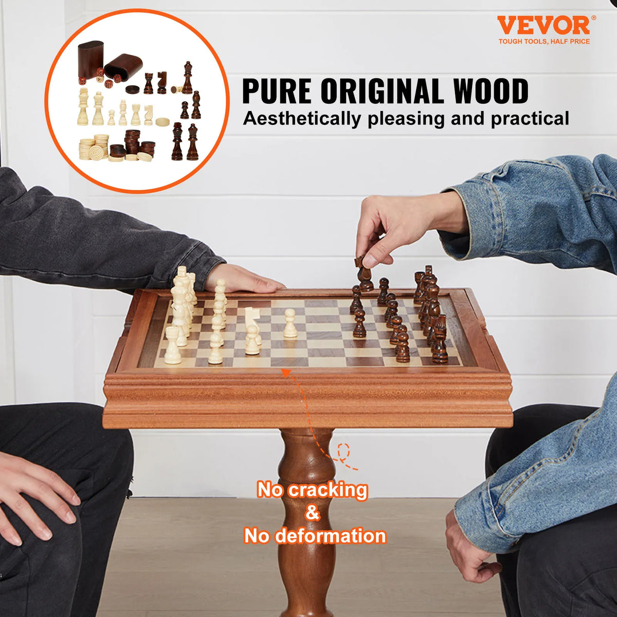 SucceBuy 18 Inch 3-IN-1 Chess Checkers Backgammon Table Set Premium Wooden Chess Table Deluxe Combo Game Table Furniture Set