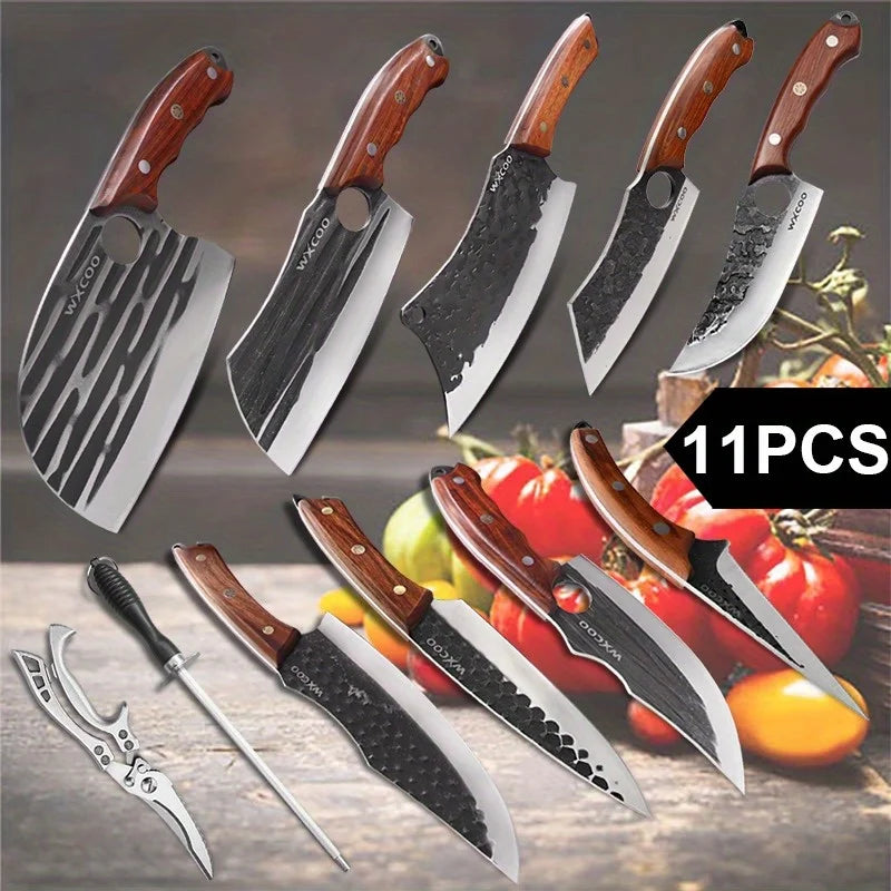 1-11PCS High Carbon Steel Professional Chef Knife Set Kitchen Knives Sharp Sashimi Boning Beef Utility Cooking Vegetable Chopper
