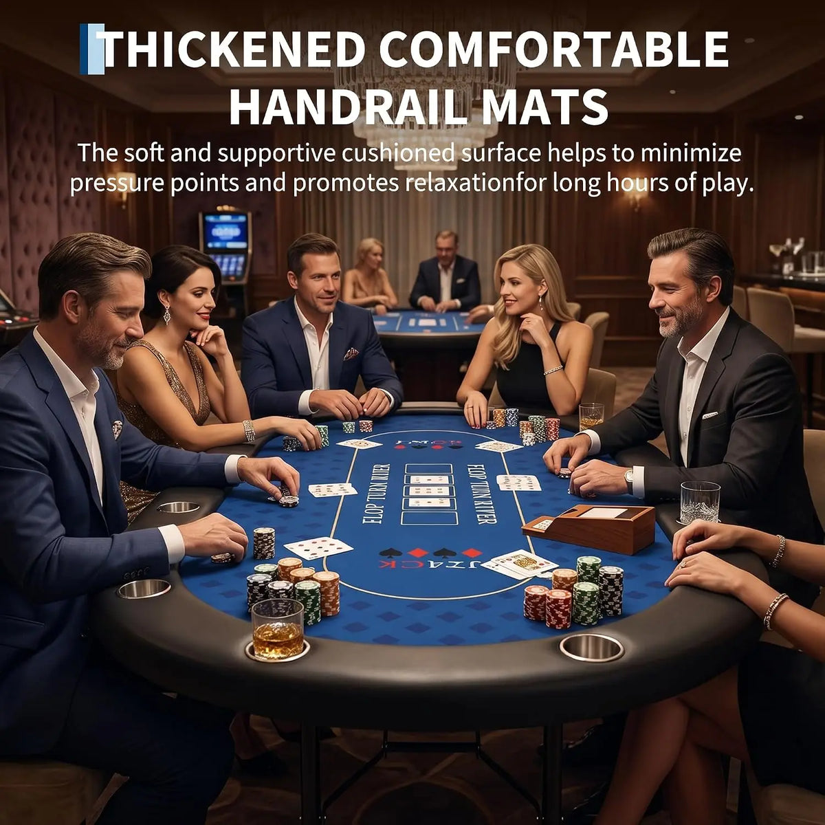 Portable 8 Player Foldable Poker Table With Padded Rail Deepened Cup Holders And 2 Interchangeable Play Mats Plus Fold Lock Latch For Texas HoldEm Blackjack