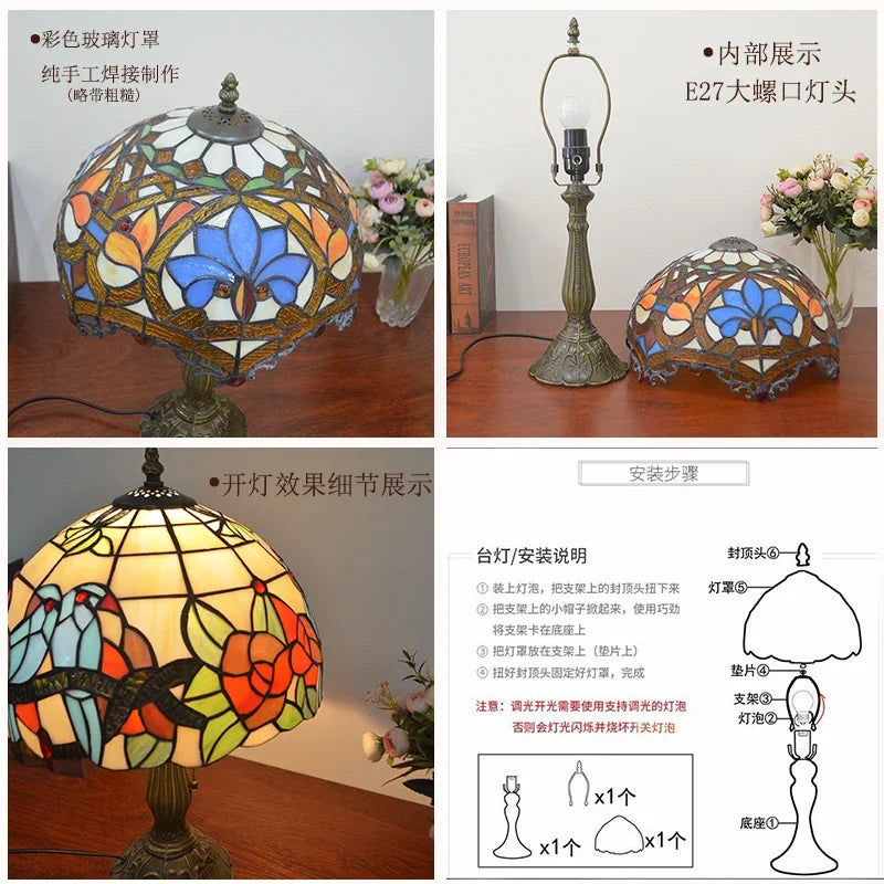 American Stained Glass Retro Restaurant Desk Lamp Bedroom Study Reading Light Bar Homestay Living Room Background Decor Lighting