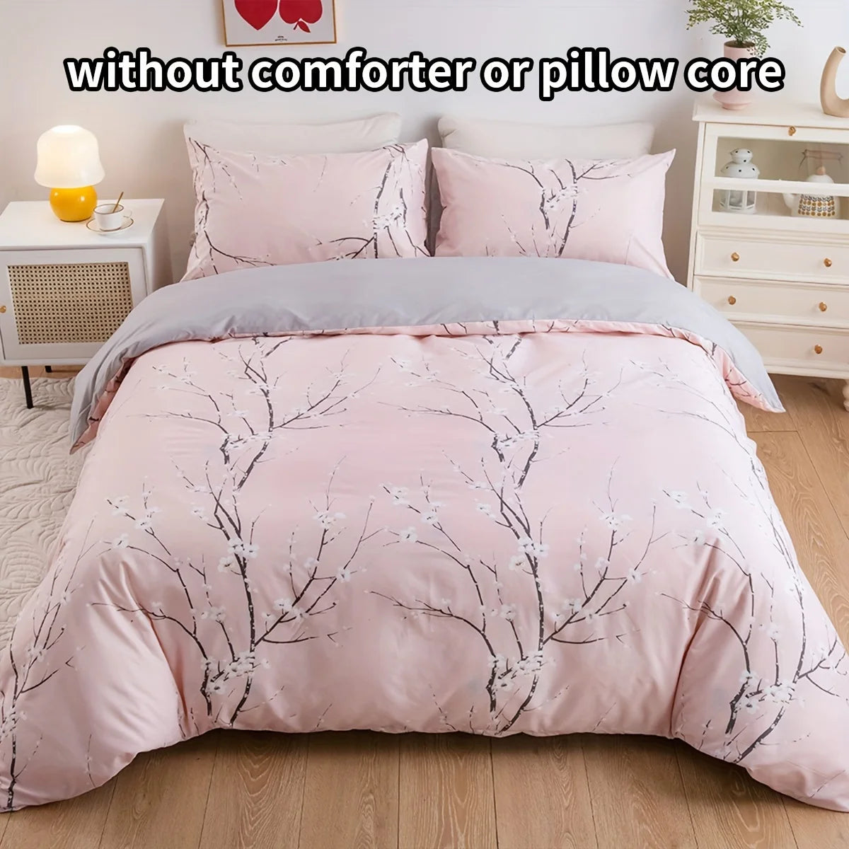 Dolin Plum Blossom Print Three-Piece Quilt Cover Set, Skin-Friendly and Breathable Bedding, Suitable for All Seasons
