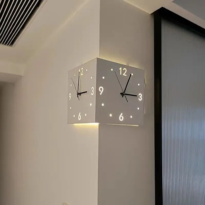 Modern LED Corner Wall Clock Minimalist Double Sided Display Home Office Decor Silent Non Ticking Creative Lighting Wall Clock