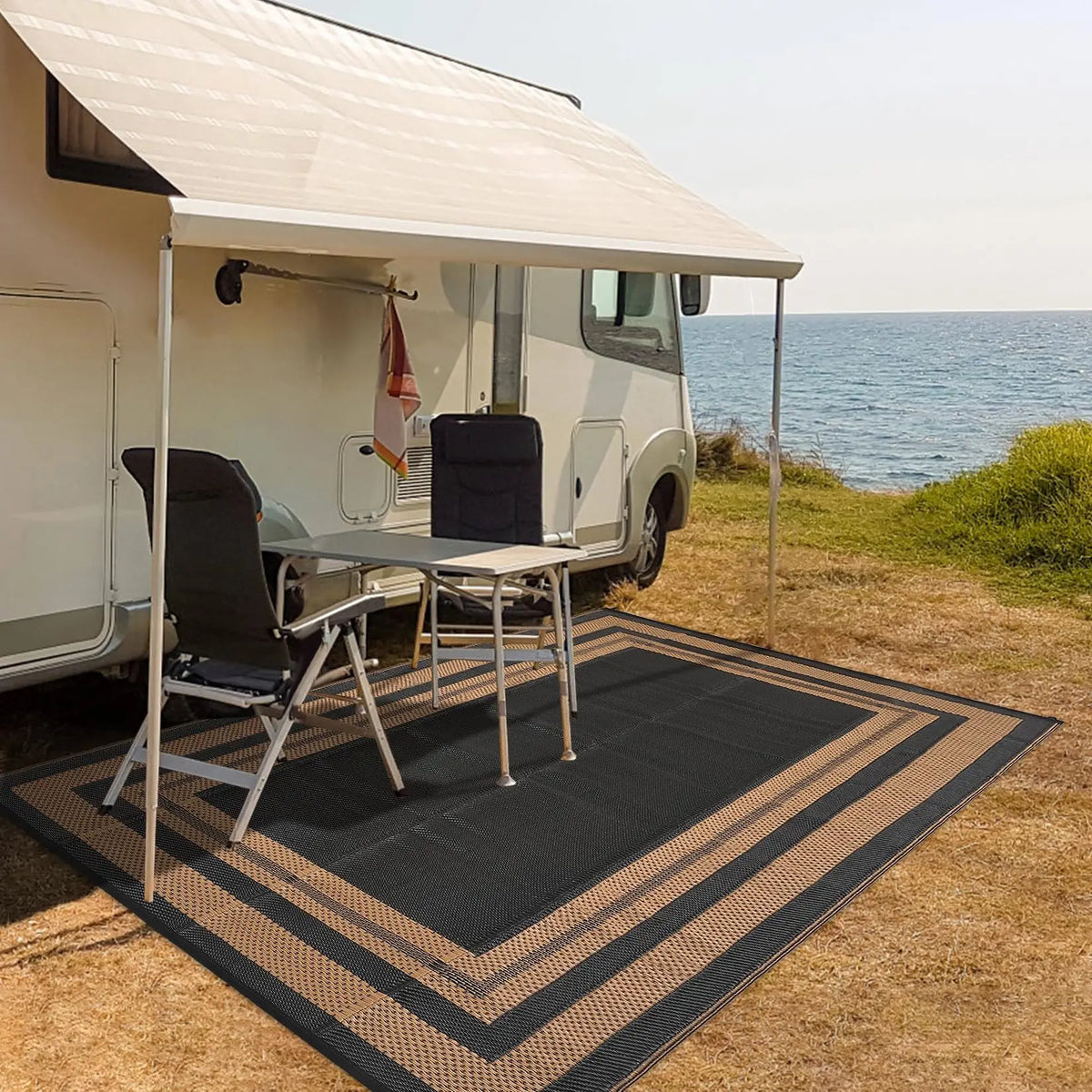 8x10ft Outdoor Rug | Waterproof Reversible Plastic Straw Patio Carpet, Easy Clean Modern Area Mat for Porch, Deck