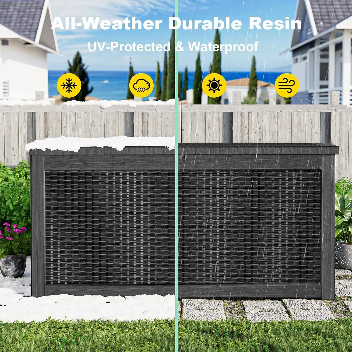 320 Gallon Deck Box Waterproof Outdoor Storage UV Resistant Black, Customized