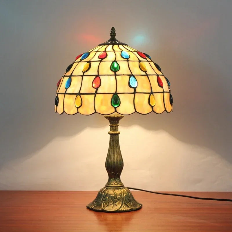 American Stained Glass Retro Restaurant Desk Lamp Bedroom Study Reading Light Bar Homestay Living Room Background Decor Lighting