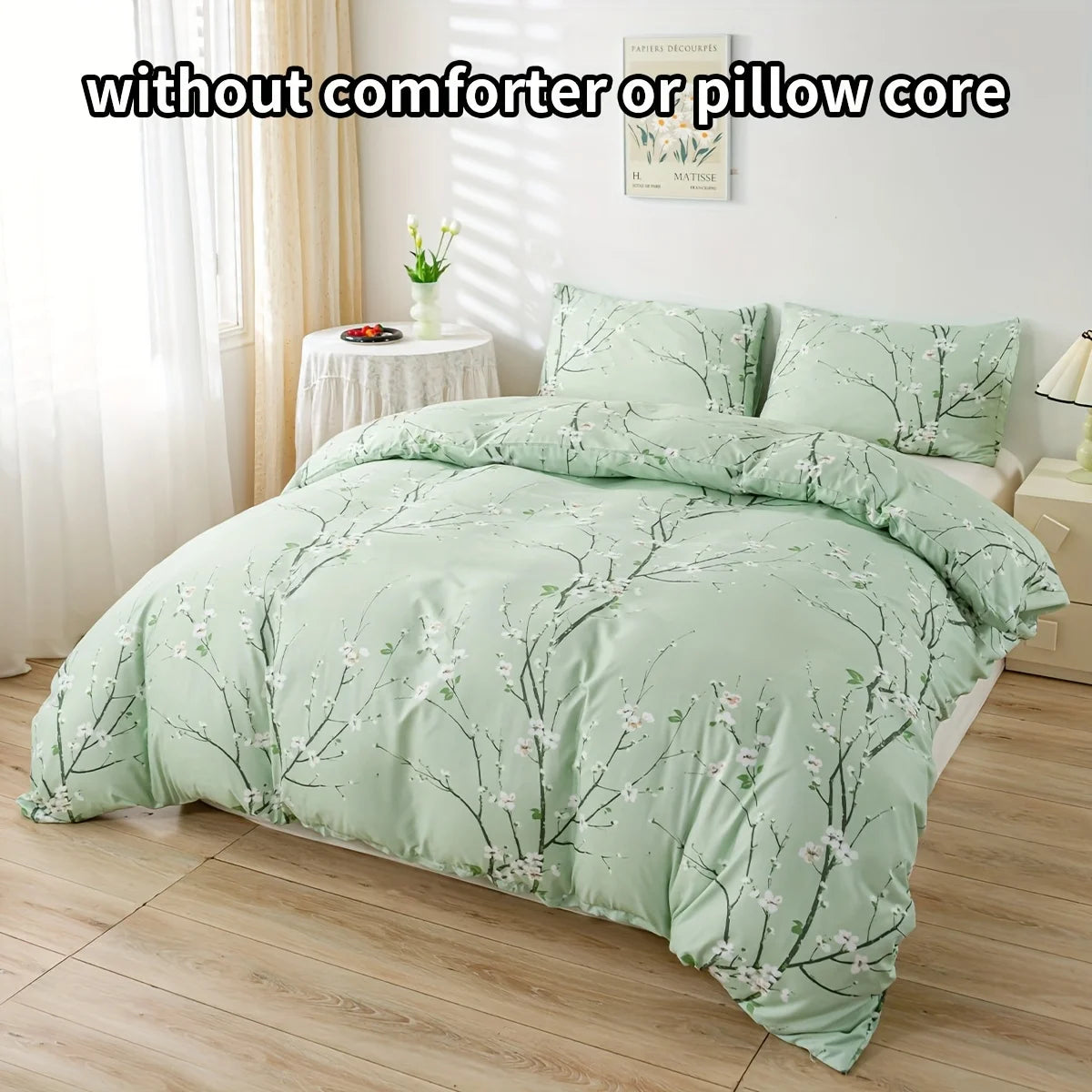 Dolin Plum Blossom Print Three-Piece Quilt Cover Set, Skin-Friendly and Breathable Bedding, Suitable for All Seasons