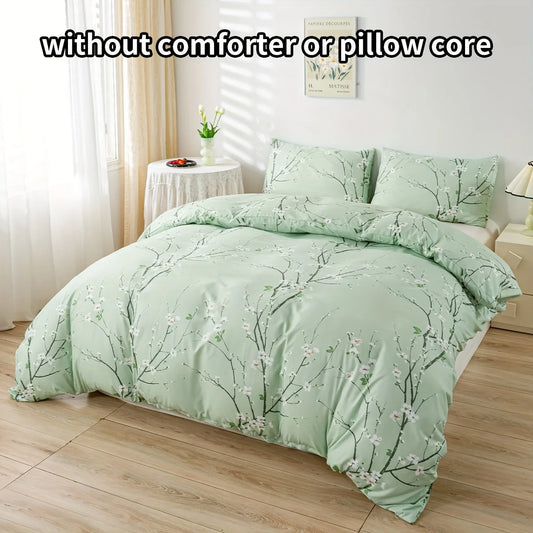 Dolin Plum Blossom Print Three-Piece Quilt Cover Set, Skin-Friendly and Breathable Bedding, Suitable for All Seasons
