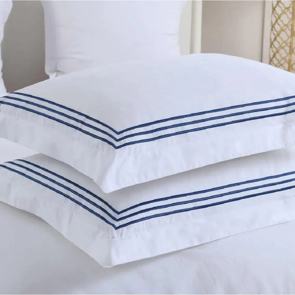 Navy Blue Percale Duvet Cover Set with Embroidered Comforter and Pillow Shams (Full/Queen)