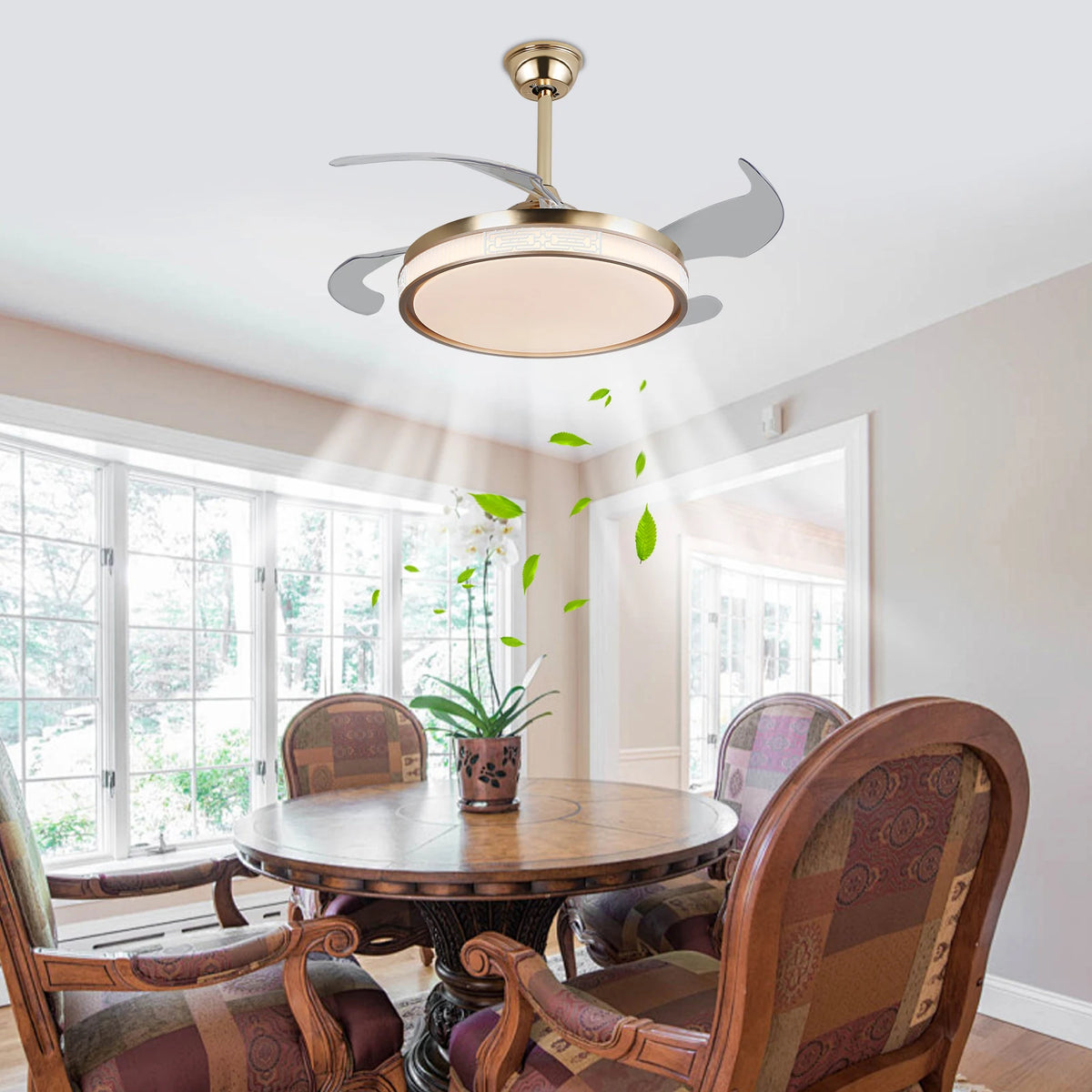 42 Inch Ceiling Fan Speed 3 Color with Remote Control Temperature 3000K-6000K Dimmable LED Reversible Quiet Motor Gold Ceiling Fan Lamp for Bedroom Living Room Kitchen Home