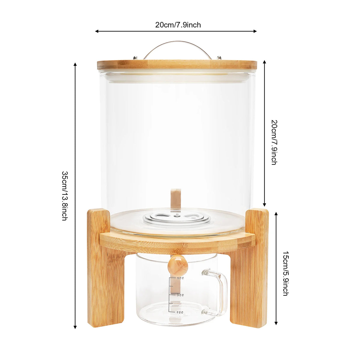 5L Clear Cereal Dispenser with Measuring Cup Glass Food Storage Container for Rice, Flour, Pet Food, Kitchen Organization