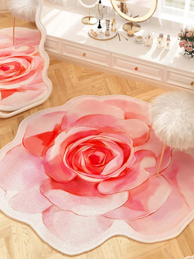 French Style Living Room Decoration Flower Carpet Light Luxury Mirror Floor Mat Girly Rugs for Bedroom Home Irregular Shape Rug
