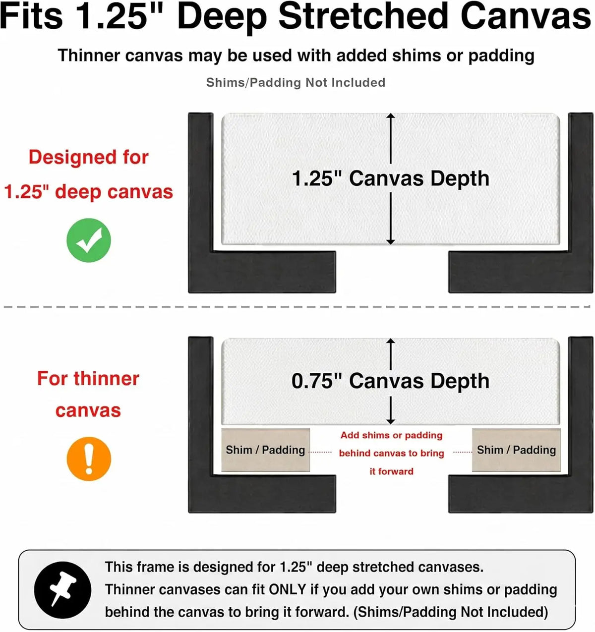 Canvas Floater Frame for 1.25" Deep Stretched Canvas, Floating Shadow Gap Design, Modern Gallery Wall Decor, Hardware Included