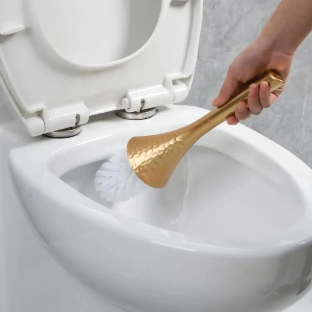 New Golden High-end Cleaning Brush with Base Holder Long Handle Toilet Brush Non-Scratch Household Bathroom Brush