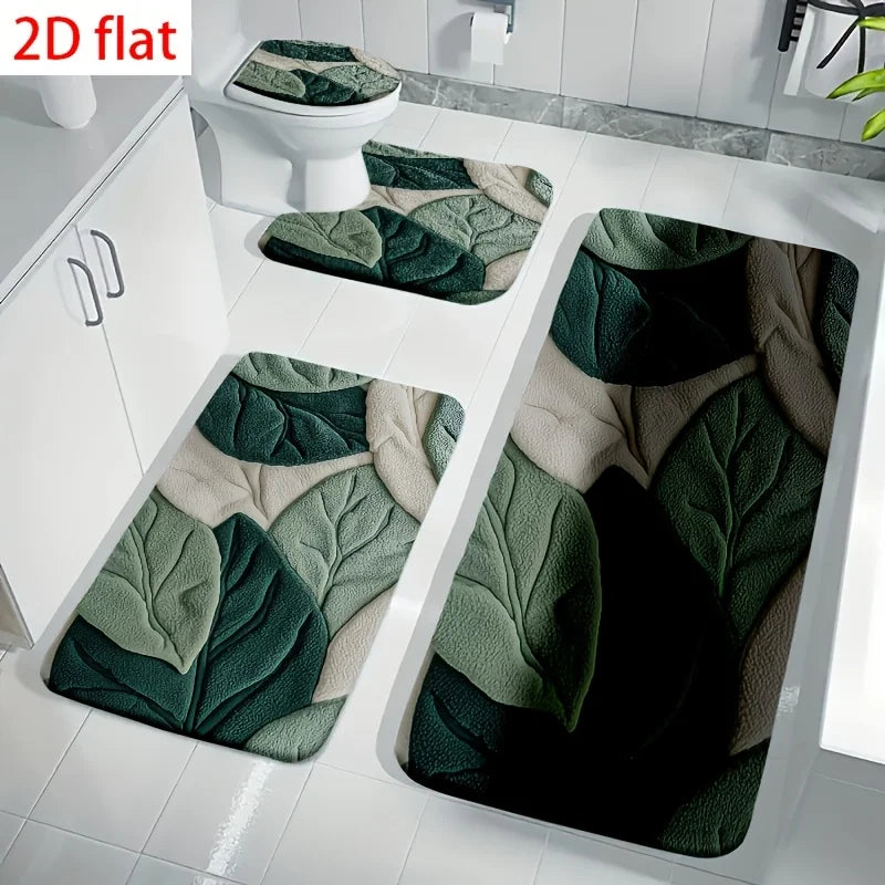 VIKAMA 4 Piece Non-Slip Bath Mat Set, Soft Absorbent Toilet Rug, U-Shaped Floor Mat for Bathroom Home Decor
