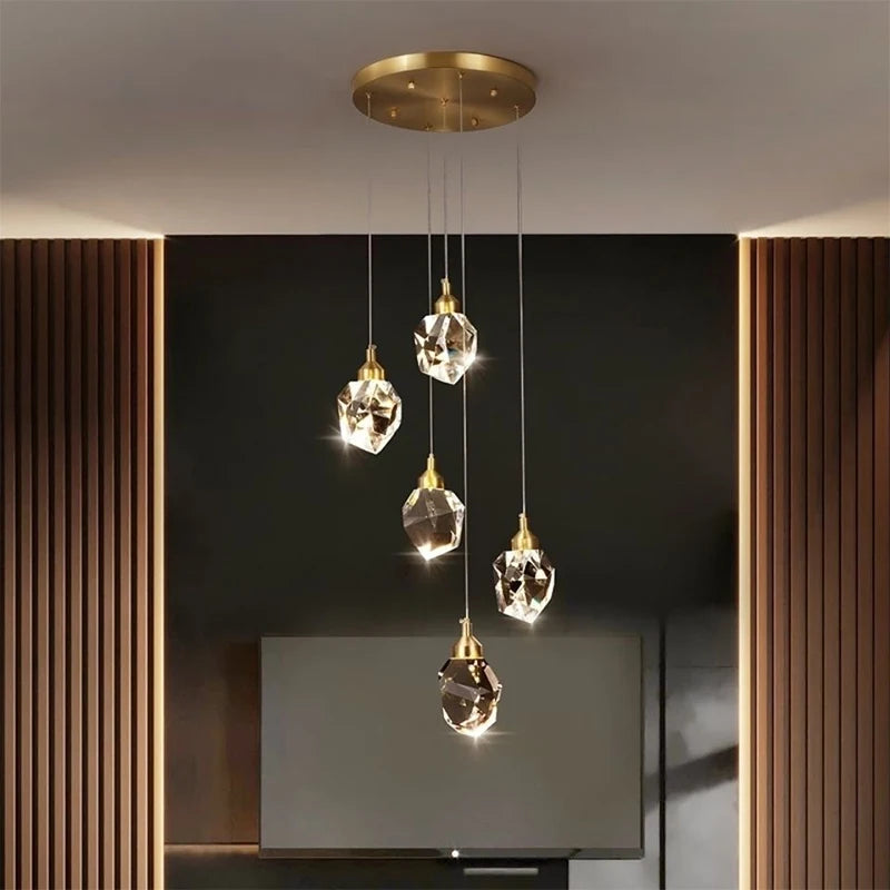 Staircase Pendant Light Luxury Crystal Small Chandelier Minimalist Restaurant Light Bar Counter Bedroom Bedside Ceiling Lamps