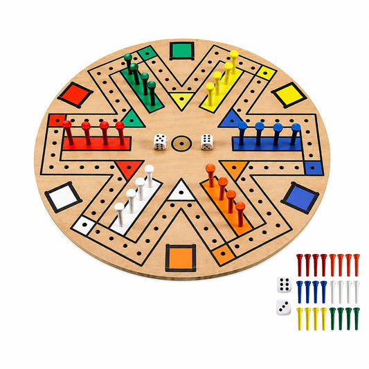 Fast Track Board Game Wooden 3-6 Players Board Game, Set with 24 Board Game Pieces and 2 Dice, 6 Colors, For Adult/Family Game Night ,Indoor/Outdoor For Party, Christmas Gift/Decor