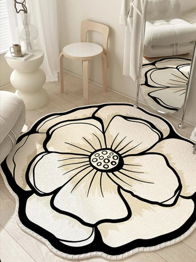 French Style Living Room Decoration Flower Carpet Light Luxury Mirror Floor Mat Girly Rugs for Bedroom Home Irregular Shape Rug