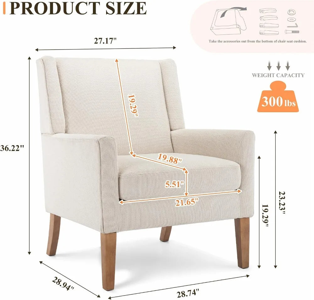 Mid-Century Accent Chair, Comfy Single Sofa, Solid Wood Legs, Set of 2