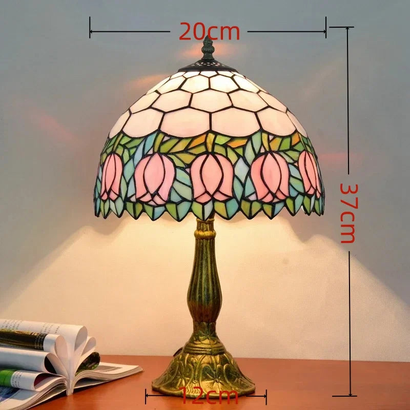 American Stained Glass Retro Restaurant Desk Lamp Bedroom Study Reading Light Bar Homestay Living Room Background Decor Lighting