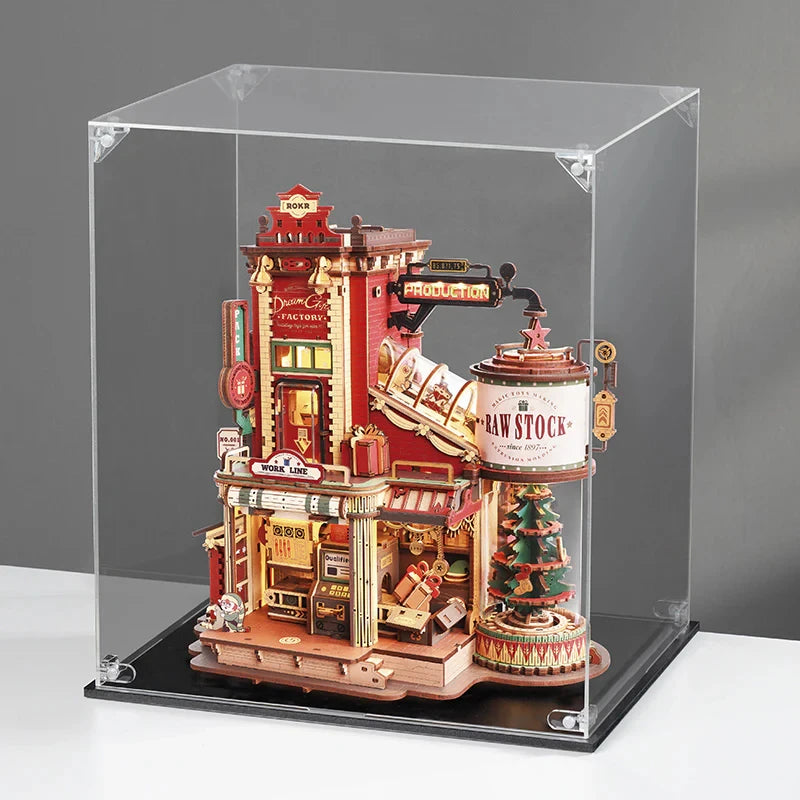 ROBOTIME ROKR Display Case for Model Kits High Clarity Collector's Box with Side Door Storage Showcase for DIY Puzzles Gifts