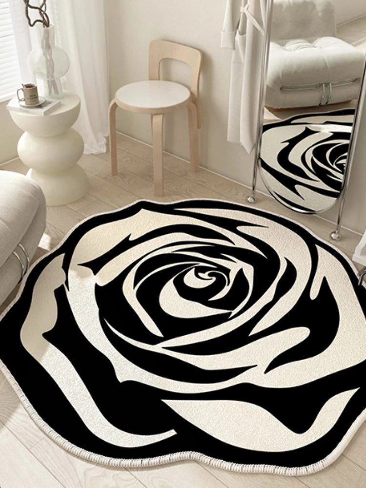 French Style Living Room Decoration Flower Carpet Light Luxury Mirror Floor Mat Girly Rugs for Bedroom Home Irregular Shape Rug