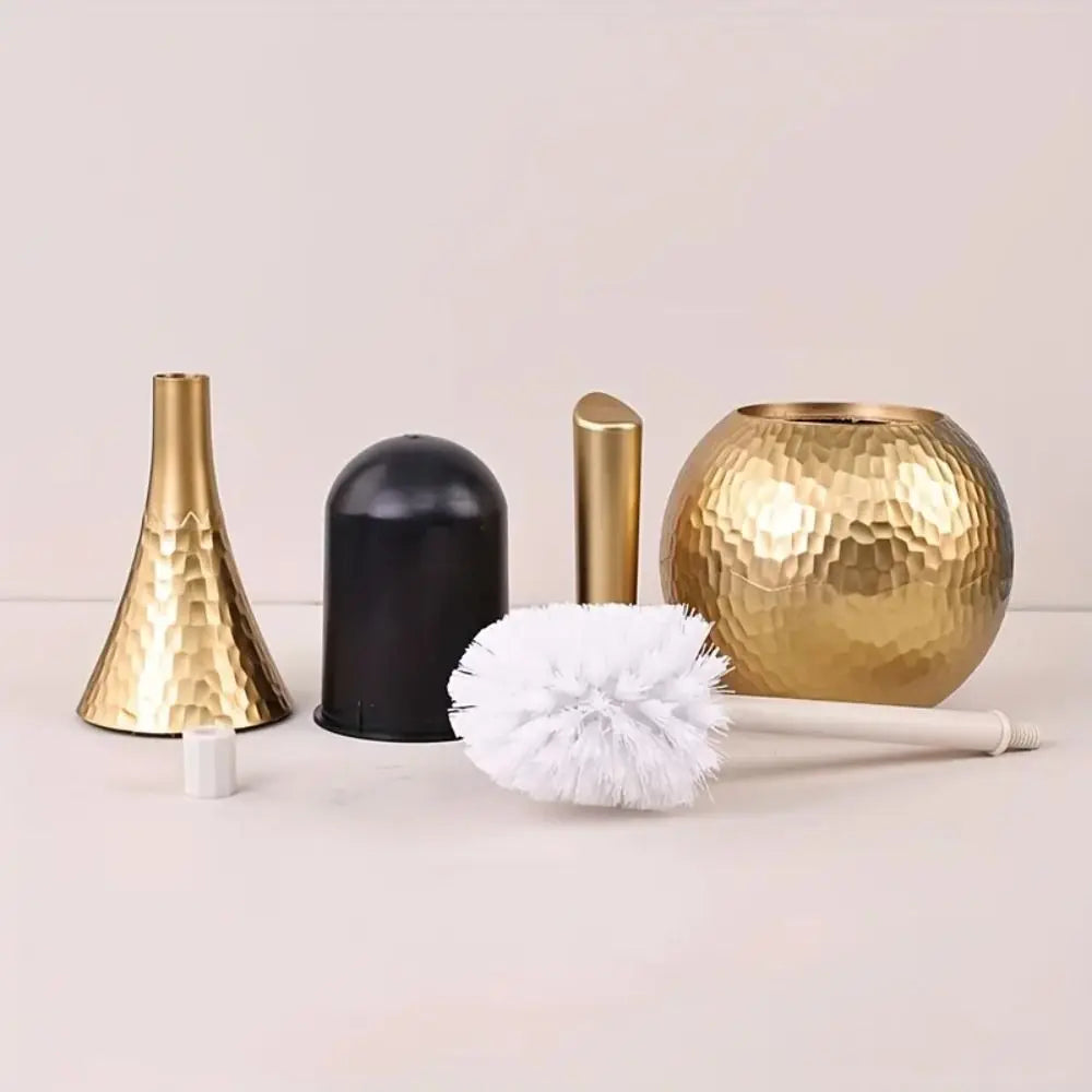 New Golden High-end Cleaning Brush with Base Holder Long Handle Toilet Brush Non-Scratch Household Bathroom Brush