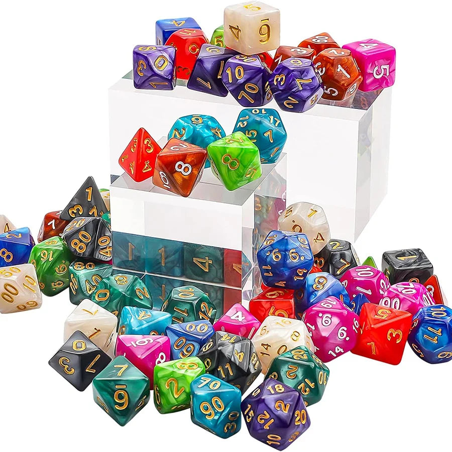 49Pcs Polyhedral Dice Set with 7 Black Storage Pouches - Random color 7 Complete Sets D4/D6/D8/D10/D%/D12/D20 for DND, RPG, MTG & Tabletop Games, Perfect Halloween & Christmas Holiday Gifts ZSY