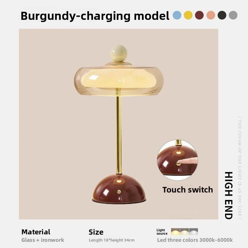 New Modern Table Lamp for Bedroom Retro Cream Style Mushroom Design Rechargeable Desk Lamp for Bedside Bedroom