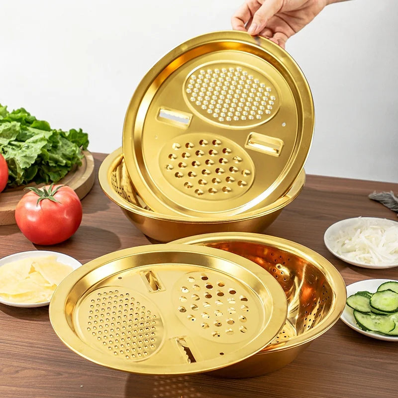 3-In-1 Stainless Steel Kitchen Set, Equipped with Built-in Grinding, Multifunctional Filter, and Mixing Bowl