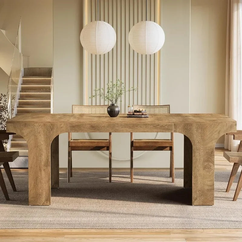 Tribesigns 71-Inch Farmhouse Dining Table for 6-8, Long Wooden Kitchen Table with Arched Design, Large Rectangular Dining Room