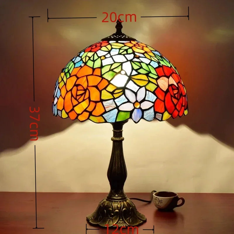 American Stained Glass Retro Restaurant Desk Lamp Bedroom Study Reading Light Bar Homestay Living Room Background Decor Lighting