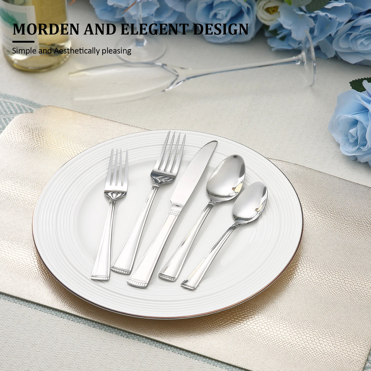 Lorena MAIT 20‑Piece Stainless Steel Cutlery Set Mirror Polished Flatware Silverware Set Knife Fork Spoon Dishwasher Safe For Home Dining Party Kitchen Utensils