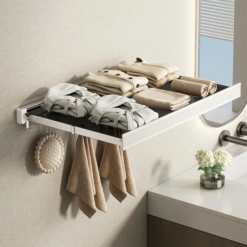 Folding And Retractable Storage Rack In The Bathroom, No Need For Punching Holes, For Storing Clothes, Towels, Towels, And Towel