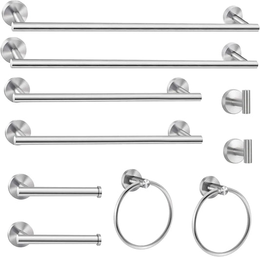 10 Piece Brushed Nickel Bathroom Hardware Set, 24" 16" Towel Bar Set