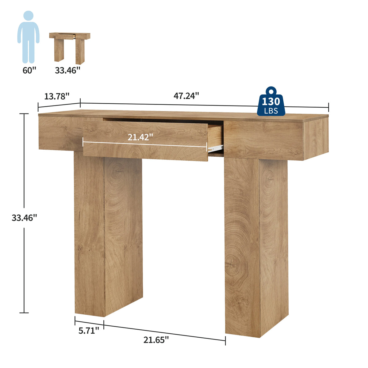47" Long Console Table with Drawer,Narrow Entryway Table,Charcoal | Wood Rectangular Sofa Table Behind The Couch,TV Stand,Farmhouse Entry Way Tables for Entrance,Hallway,Foyer,Living Room
