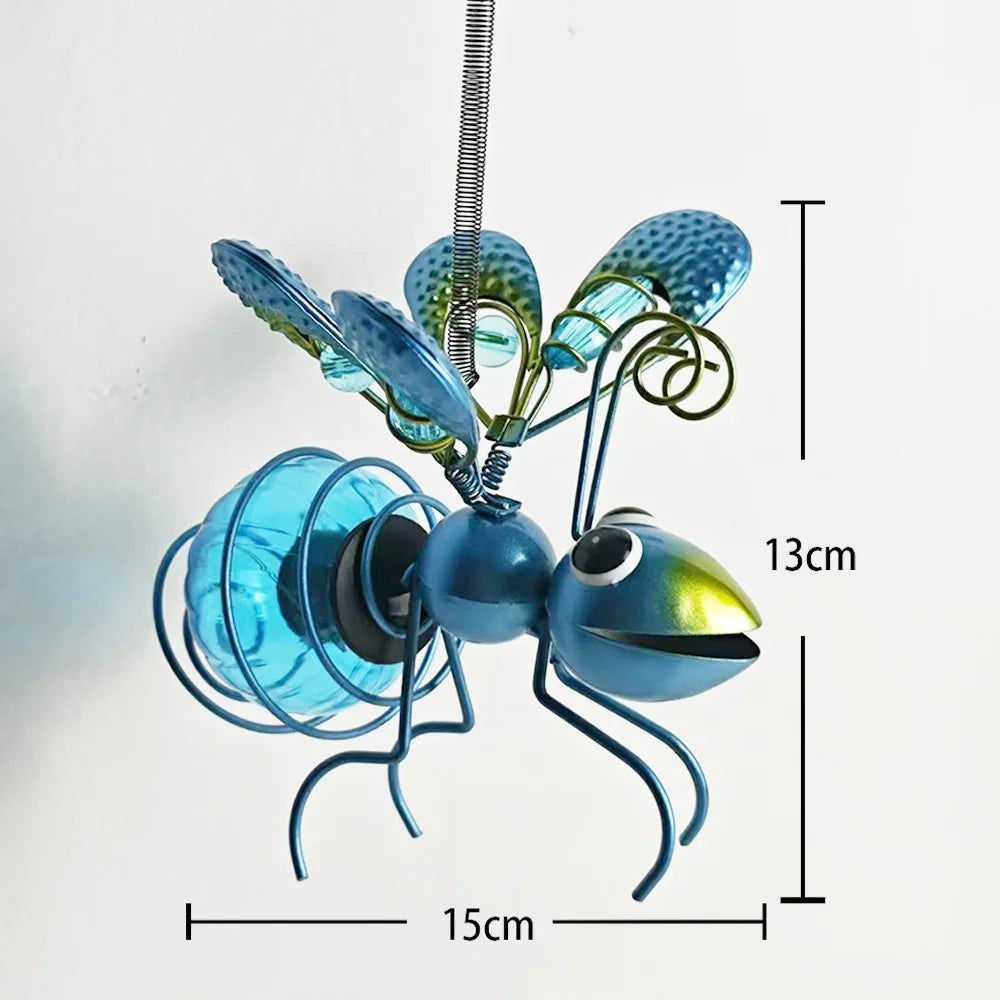 Metal Solar Bees Lantern Garden Decor LED Hanging Dragonfly Bees Solar Light Garden Sculptures For Patio Yard Outdoor Decoration