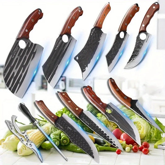 1-11PCS High Carbon Steel Professional Chef Knife Set Kitchen Knives Sharp Sashimi Boning Beef Utility Cooking Vegetable Chopper