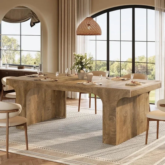 Tribesigns 71-Inch Farmhouse Dining Table for 6-8, Long Wooden Kitchen Table with Arched Design, Large Rectangular Dining Room