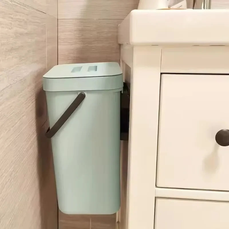 Small Space Saving Trash Can Hanging Mountable Quiet Close Lid Sealed Bin 3L 5L 7L 12L for Kitchen Bathroom Car Living Room