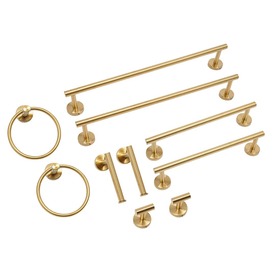 10 Piece Gold Bathroom Hardware Set Electroplated Stainless Steel Each 5kg Load Wall Mount Stainless Bath Accessory Kit Electroplated Towel Storage Fixture Pack For Home Bathroom Hotel Spa