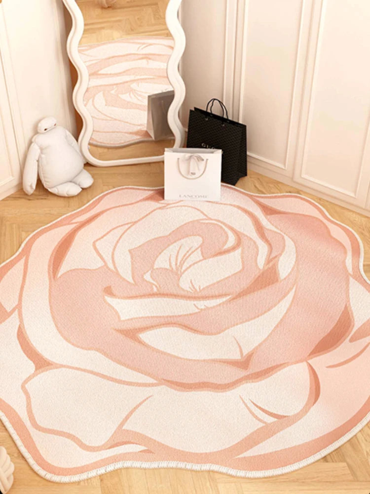 French Style Living Room Decoration Flower Carpet Light Luxury Mirror Floor Mat Girly Rugs for Bedroom Home Irregular Shape Rug