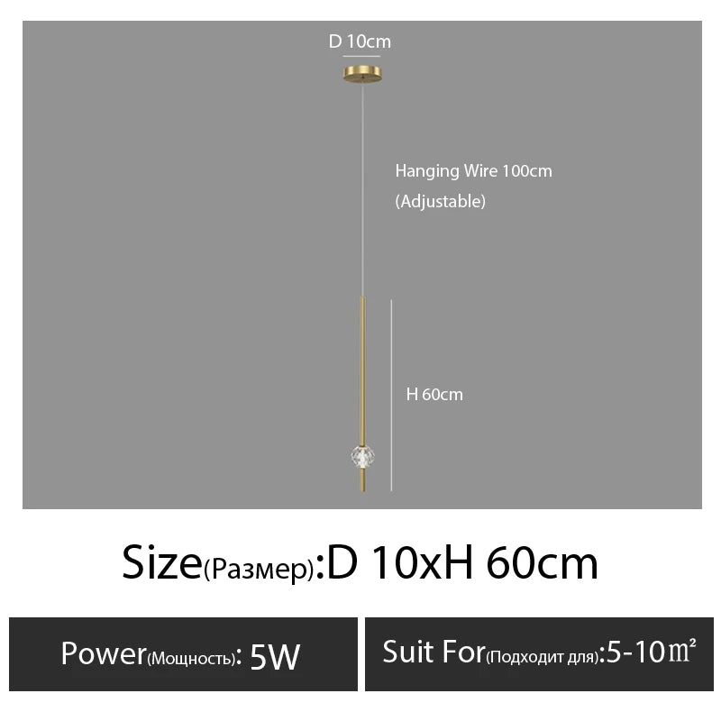 Nordic Bedroom Bedside Chandelier Simple Modern Home Light Luxury Living Room TV Background Wall Decor Creative Crystal LED Lamp