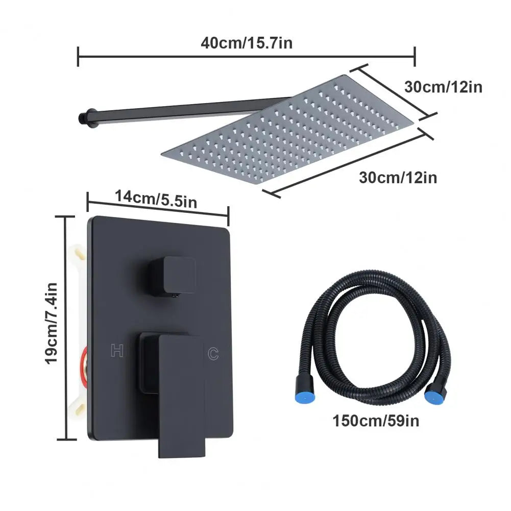 Wall Mounted Rain Shower Faucet System Set With Handheld Rotary Sprayer Head, Electroplated Surface Bath Screen Shower Head Set
