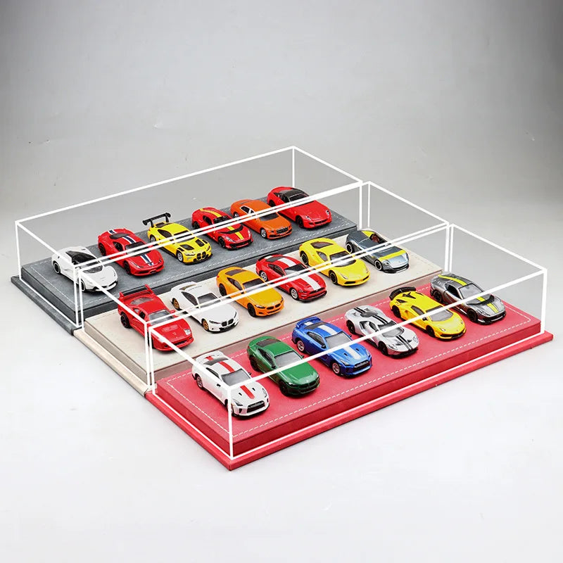 1/64 Scale Acrylic Dustproof Display Case Compatible With 6 Tomica Mini GT Toy Car Models, Leather Base For Collector's Storage