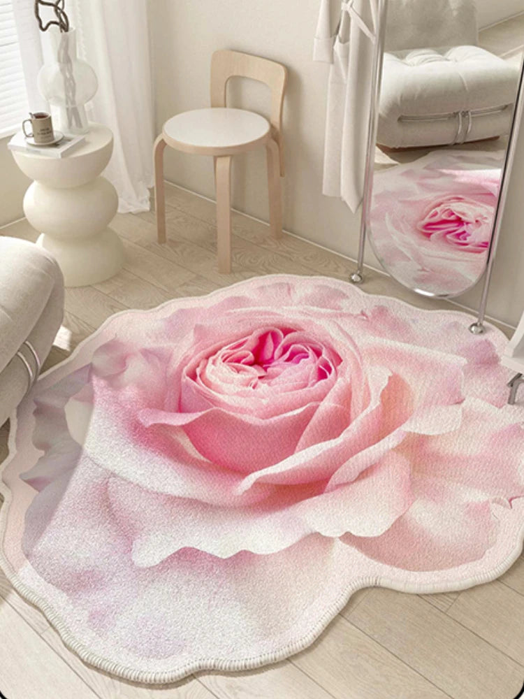 French Style Living Room Decoration Flower Carpet Light Luxury Mirror Floor Mat Girly Rugs for Bedroom Home Irregular Shape Rug