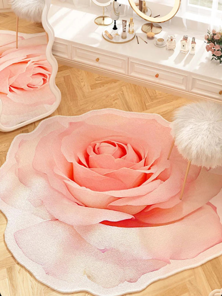 French Style Living Room Decoration Flower Carpet Light Luxury Mirror Floor Mat Girly Rugs for Bedroom Home Irregular Shape Rug
