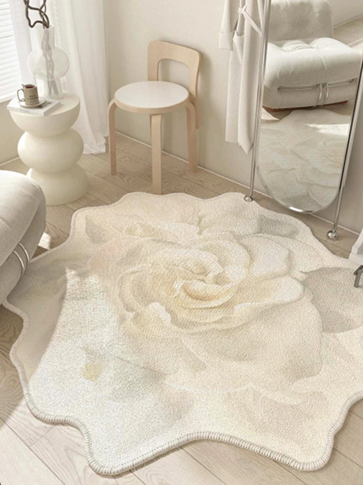 French Style Living Room Decoration Flower Carpet Light Luxury Mirror Floor Mat Girly Rugs for Bedroom Home Irregular Shape Rug
